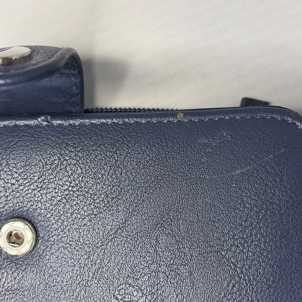 Nautica Navy Blue RFID Blocking Zip Around Clutch Wallet Vegan Leather New